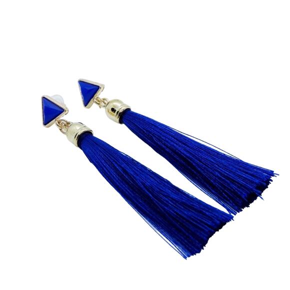 Zara Blue Triangle Stud Tassel Earrings - Picture 1 of 3